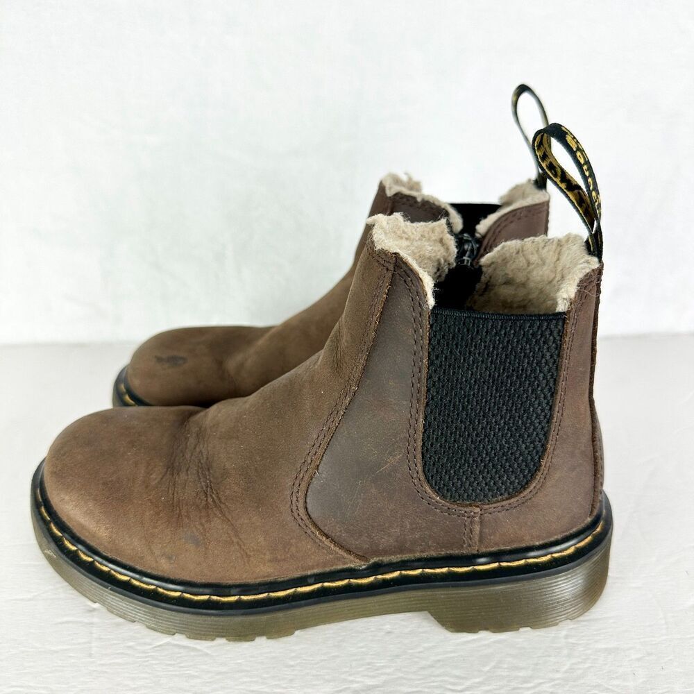 Dr Martens Junior 2976 Leonore Chelsea Boots Size 13 Brown Faux Fur Lined